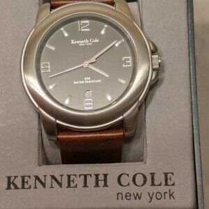 Kenneth Cole New York Men's Watch w Brown Leather Strap, Black Face